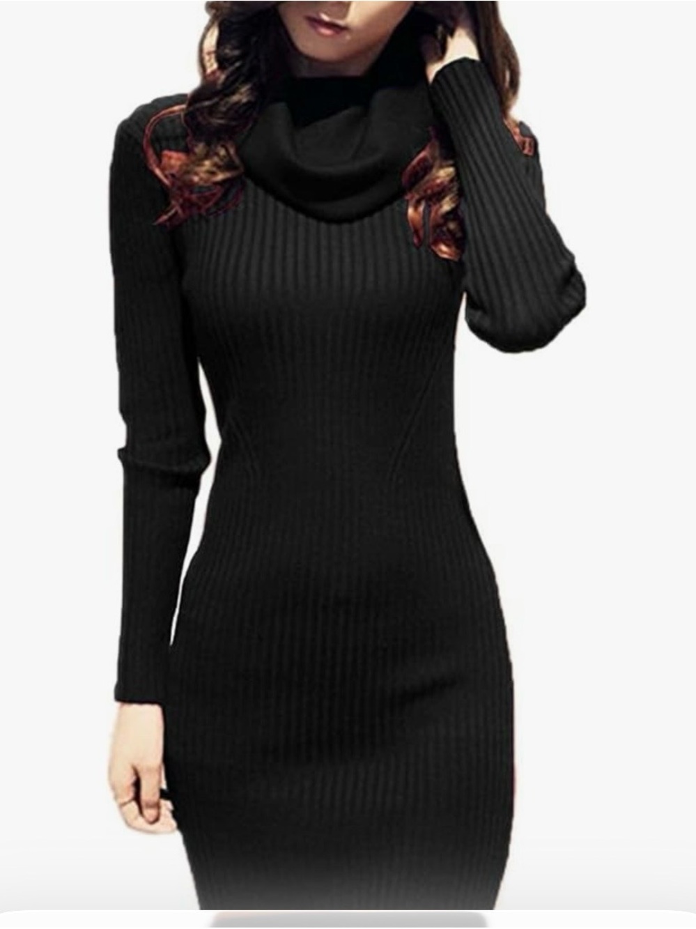 Classic Black Ribbed Mini Dress with Cowl Neck